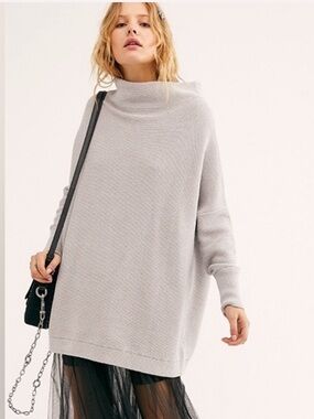 Free People Ice Grey Oversized Cowl Tunic Sweater